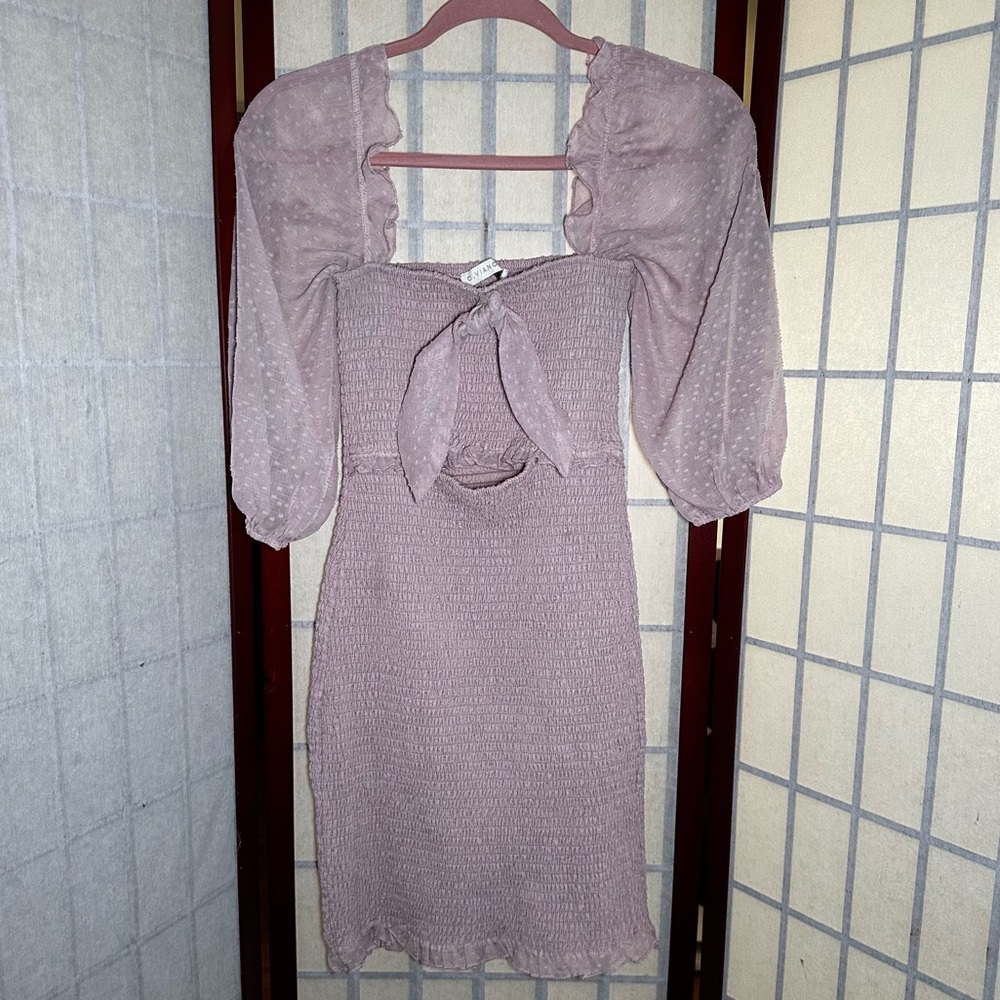 O. Vianca Pink Dress With Puff Sleeves With A Front Opening Mini Dress Large
